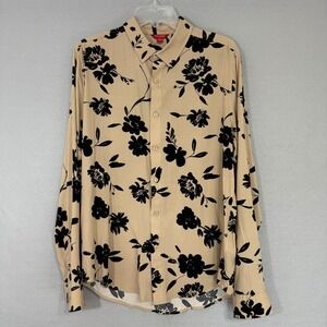 GUESS Mens Beige Black Floral Button Down Size S Long Sleeve Casual Modern Artsy